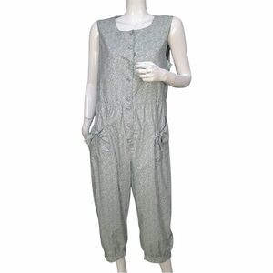 LAURA ASHLEY Vintage 80s Floral Vines Cotton Sleeveless Jumpsuit Large *READ*